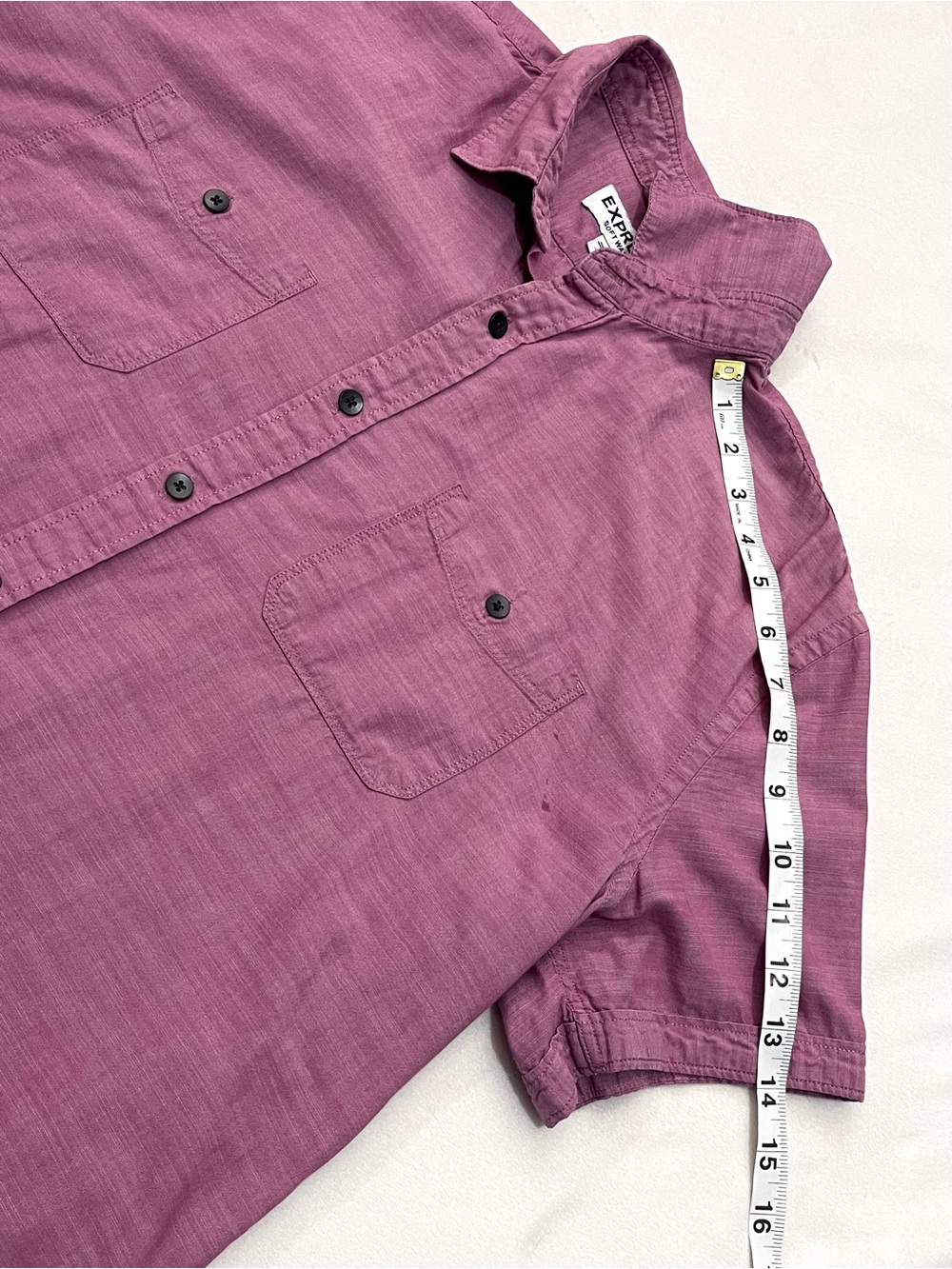 Express Soft Wash Men's Short-Sleeve Collar Button-Down Shirt Pink / Purple L - Picture 9 of 15